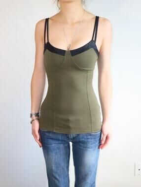 Express Women's Green and Khaki Vests-tanks-cami